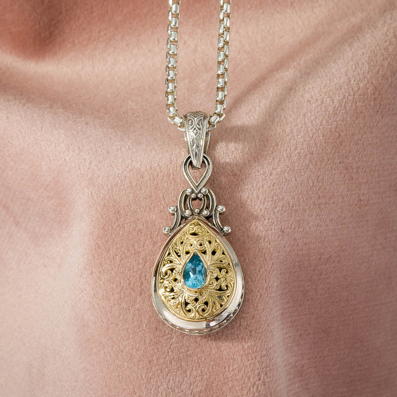 Roxana Teardrop Gemstone Pendant - 18k Gold & Sterling Silver Pendant