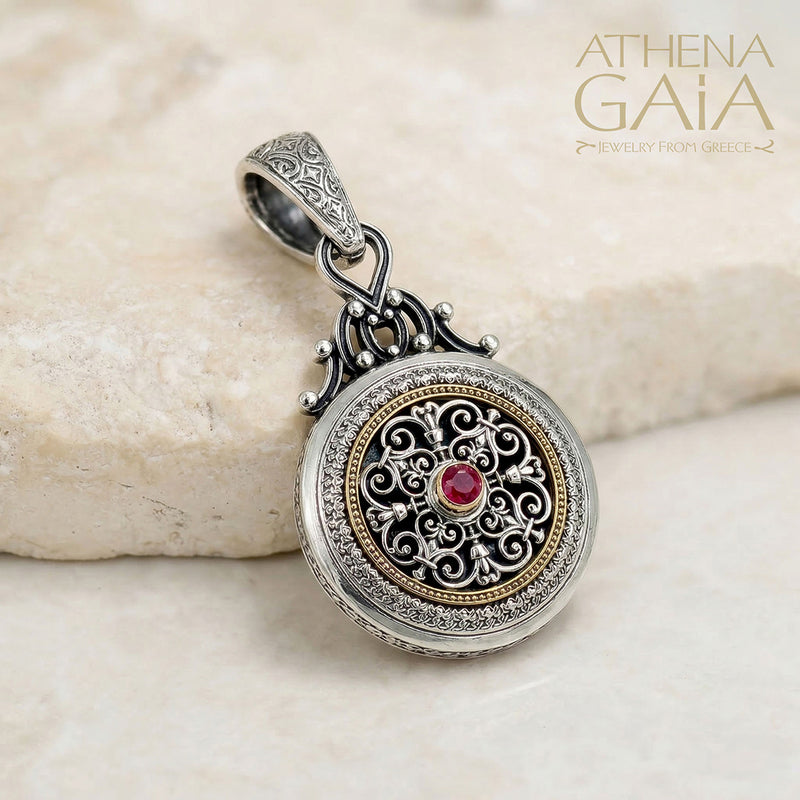 Roxana Round Face Ruby Pendant - 18k Gold & Sterling Silver Pendant