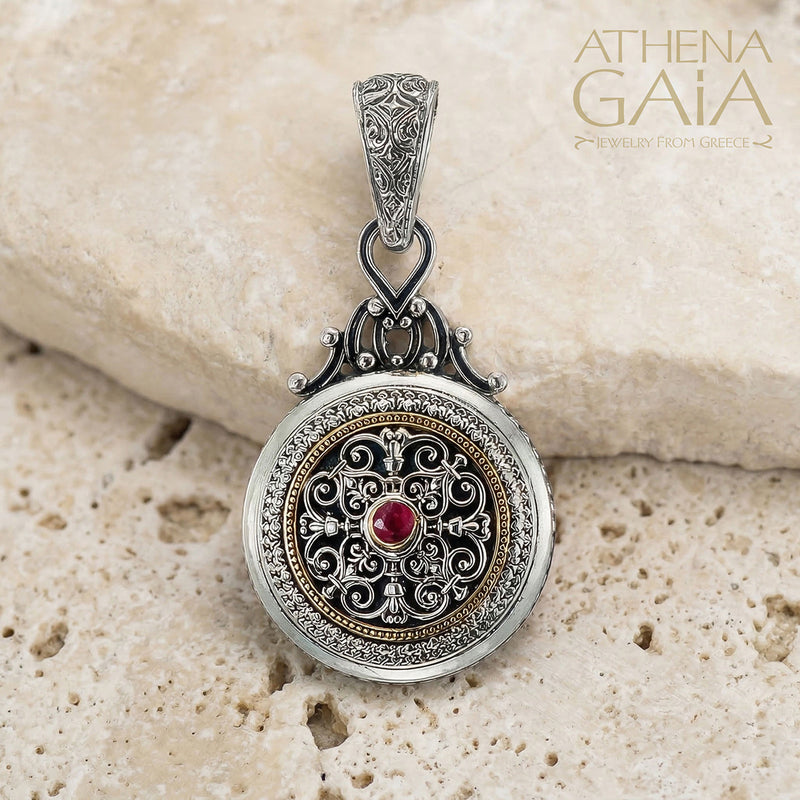 Roxana Round Face Ruby Pendant - 18k Gold & Sterling Silver Pendant