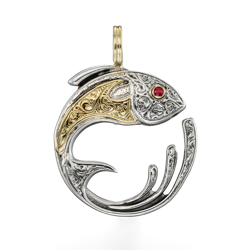 Thalassa Curled Fish Pendant - 18k Gold & Sterling Silver Pendant