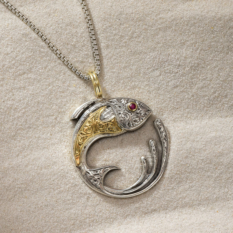 Thalassa Curled Fish Pendant - 18k Gold & Sterling Silver Pendant