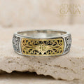 Mediterranean Gold Panel Ring – 18k Gold & Sterling Silver - Stackable Ring
