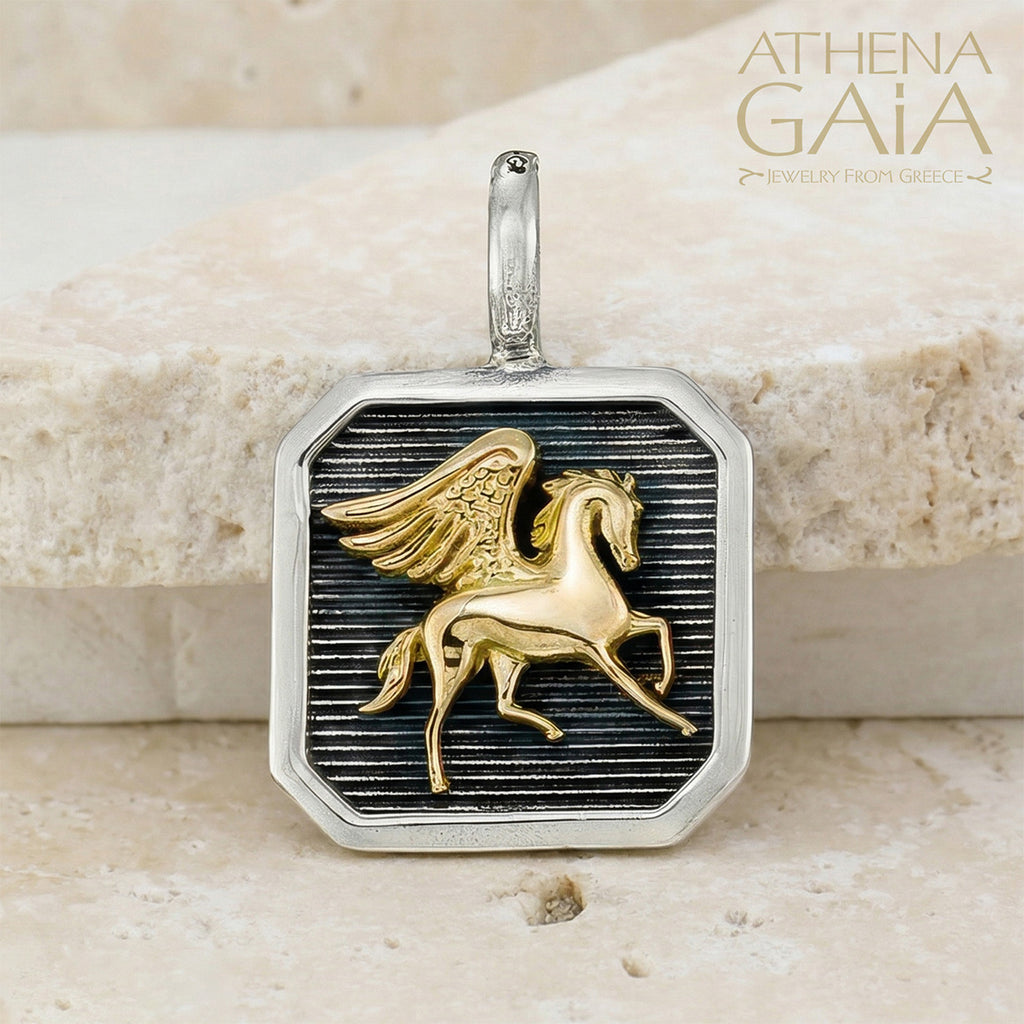 Pegasus Square Pendant - 18k Gold & Sterling Silver - Talisman