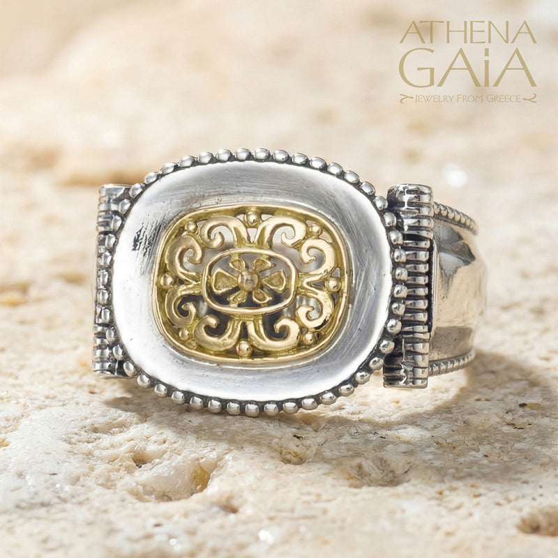 Classic Oval Mens Ring - 18k Gold & Sterling Silver Ring - Signet Ring