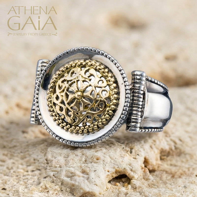 Classic Circle Mens Ring 18k Gold & Sterling Silver Ring - Signet Ring