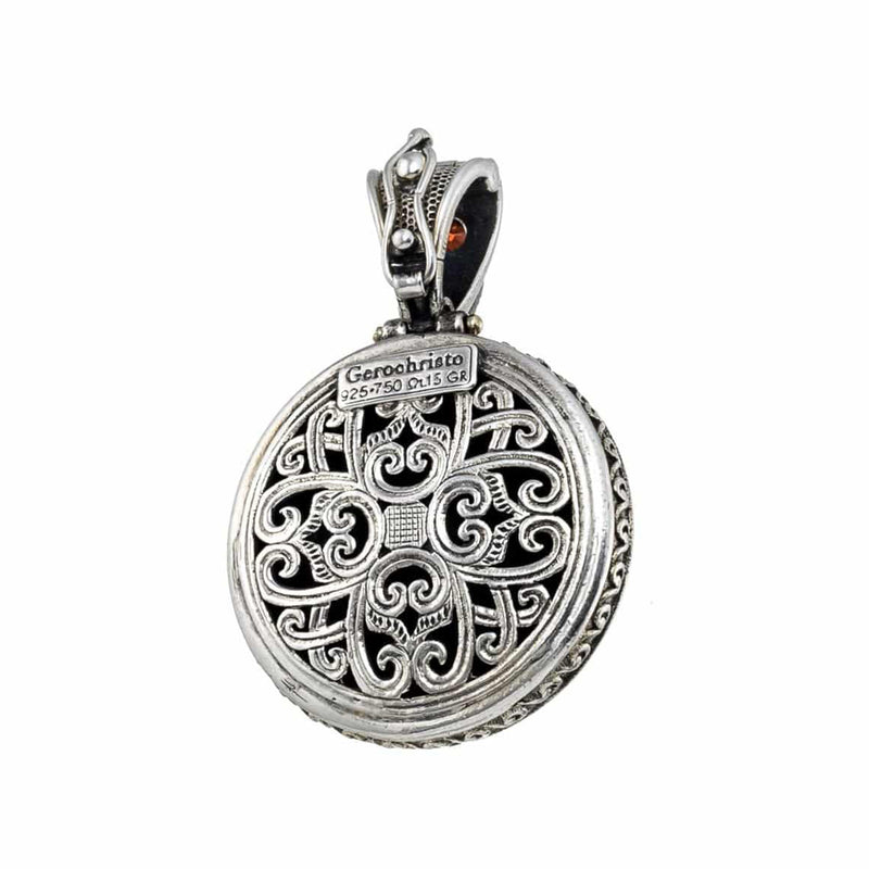 Odysseus Round Pendant with Garnet - 18k Gold & Sterling Silver Pendant