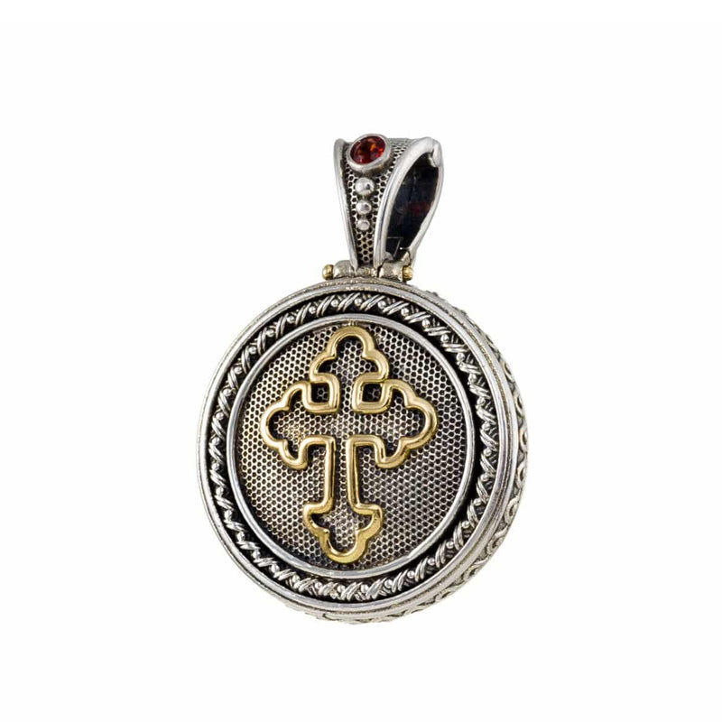 Odysseus Round Pendant with Garnet - 18k Gold & Sterling Silver Pendant