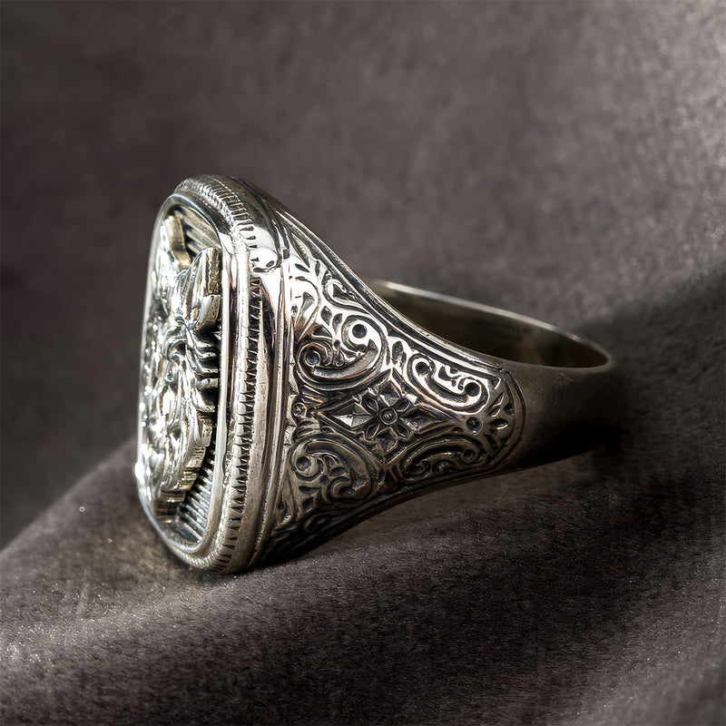 Wolf Face Ring - Sterling Silver Ring - Signet Ring