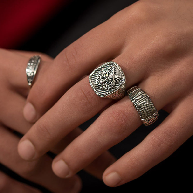Alexander Woven Crest Ring - Sterling Silver - Cigar Band Ring