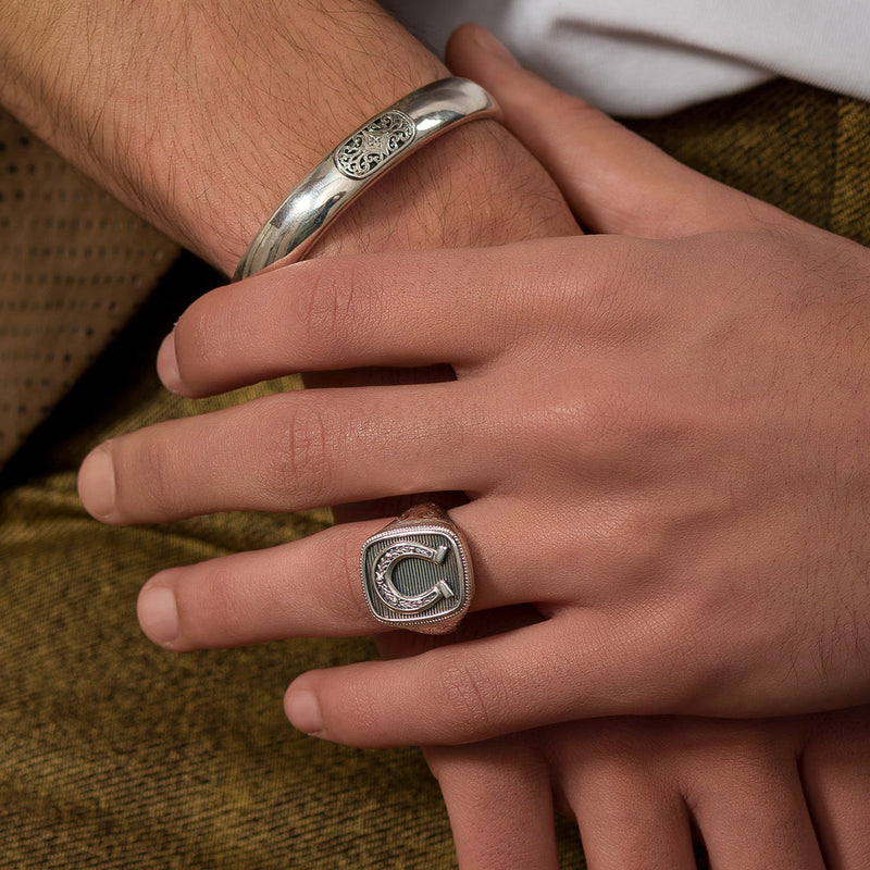 The Horseshoe Talisman Ring - Sterling Silver Ring - Signet Ring