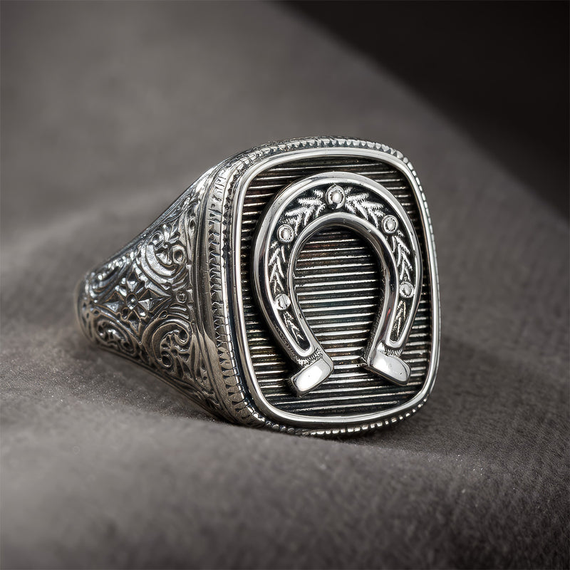 The Horseshoe Talisman Ring - Sterling Silver Ring - Signet Ring