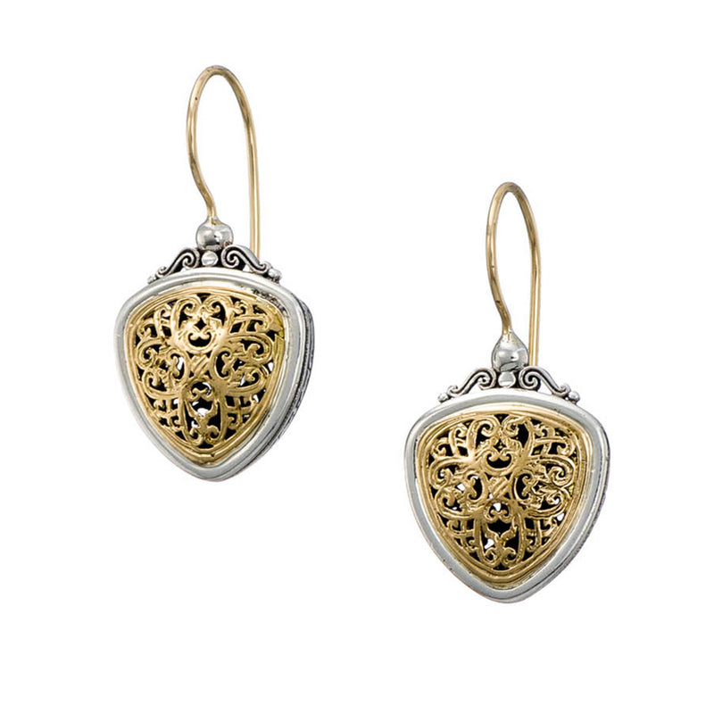 Mediterranean Triangle Earrings - 18k Gold & Sterling Silver Earrings - French Wire Earrings