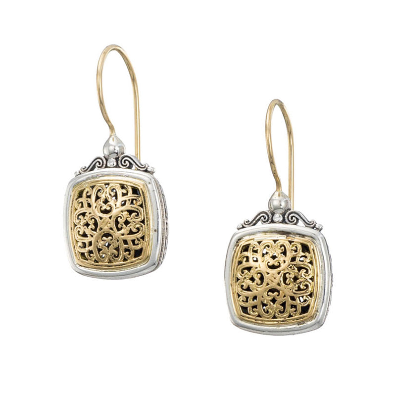 Mediterranean Small Square Earrings - 18k Gold & Sterling Silver Earrings - French Wire Earrings