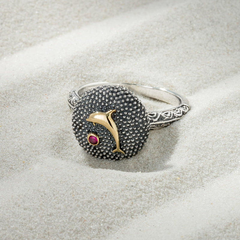 Thalassa Dolphin Gemstone Ring - 18k Gold & Sterling Silver Ring - Cocktail Ring