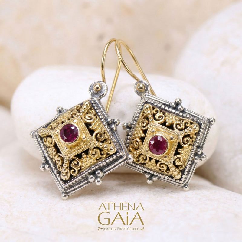 Tetra Vaulted Filigree Earrings - 18k Gold & Sterling Silver Earrings - French Wire Earrings