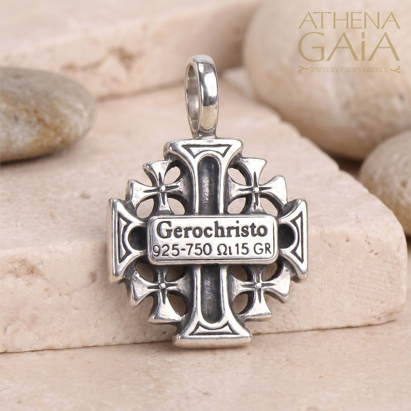 (Small) Jerusalem Cross - Sterling Silver - Crusader Cross Necklace