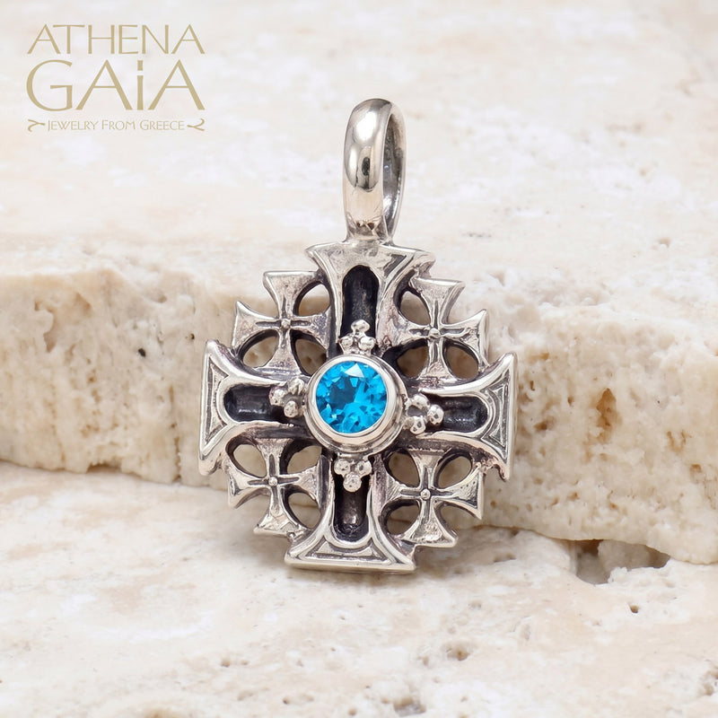 (Small) Jerusalem Cross - Sterling Silver - Crusader Cross Necklace