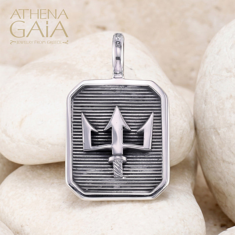 Poseidon’s Trident Square Pendant - Sterling Silver - Talisman