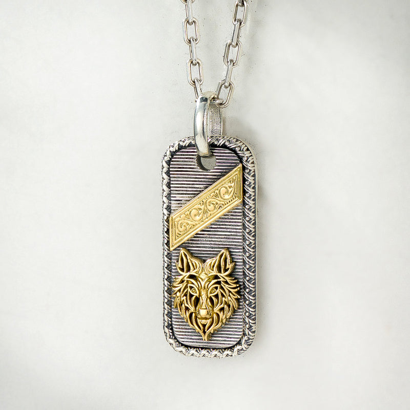 Tablet Wolf Pendant - 18k Gold & Sterling Silver - Talisman