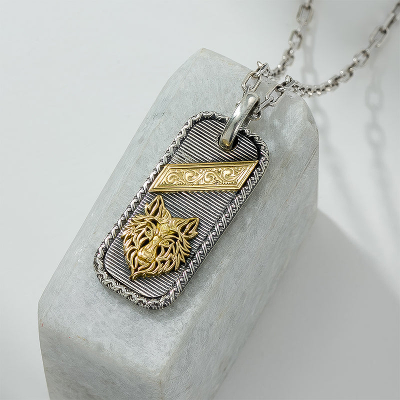Tablet Wolf Pendant - 18k Gold & Sterling Silver - Talisman
