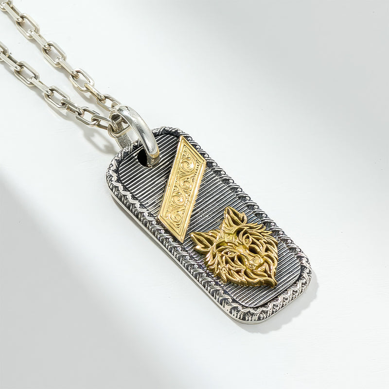 Tablet Wolf Pendant - 18k Gold & Sterling Silver - Talisman