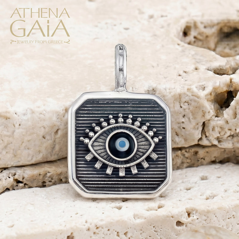Evil Eye Square Pendant - Sterling Silver - Talisman