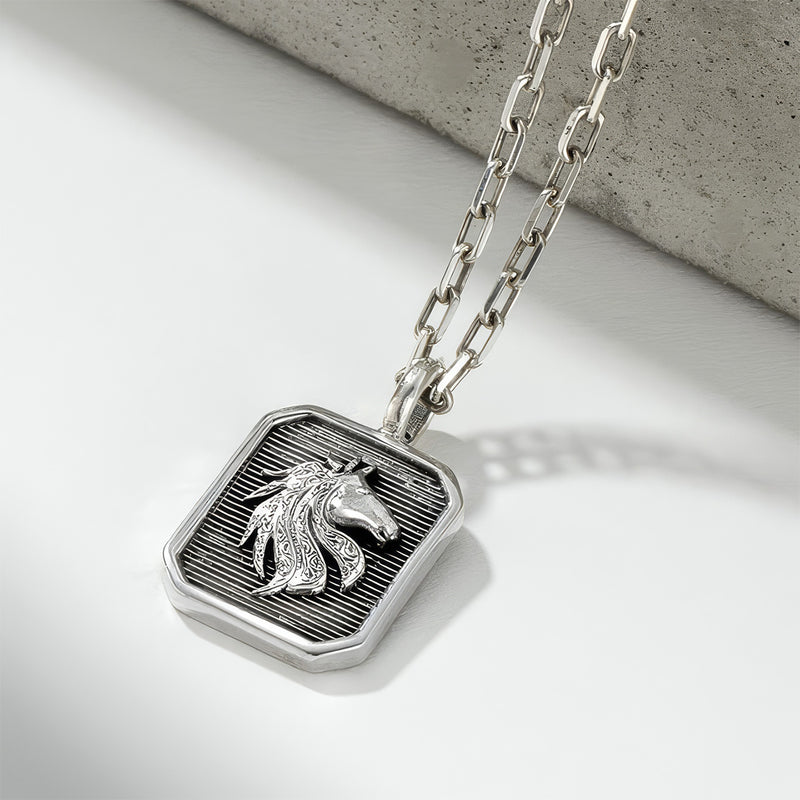 Horse Square Pendant - Sterling Silver - Talisman