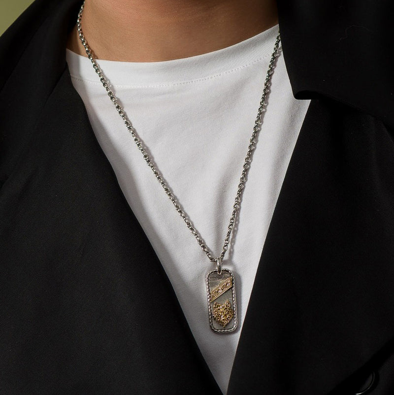 Tablet Wolf Pendant - 18k Gold & Sterling Silver - Talisman