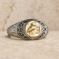 Ancient Athenian Owl Ring - 18k Gold & Sterling Silver - Signet Ring
