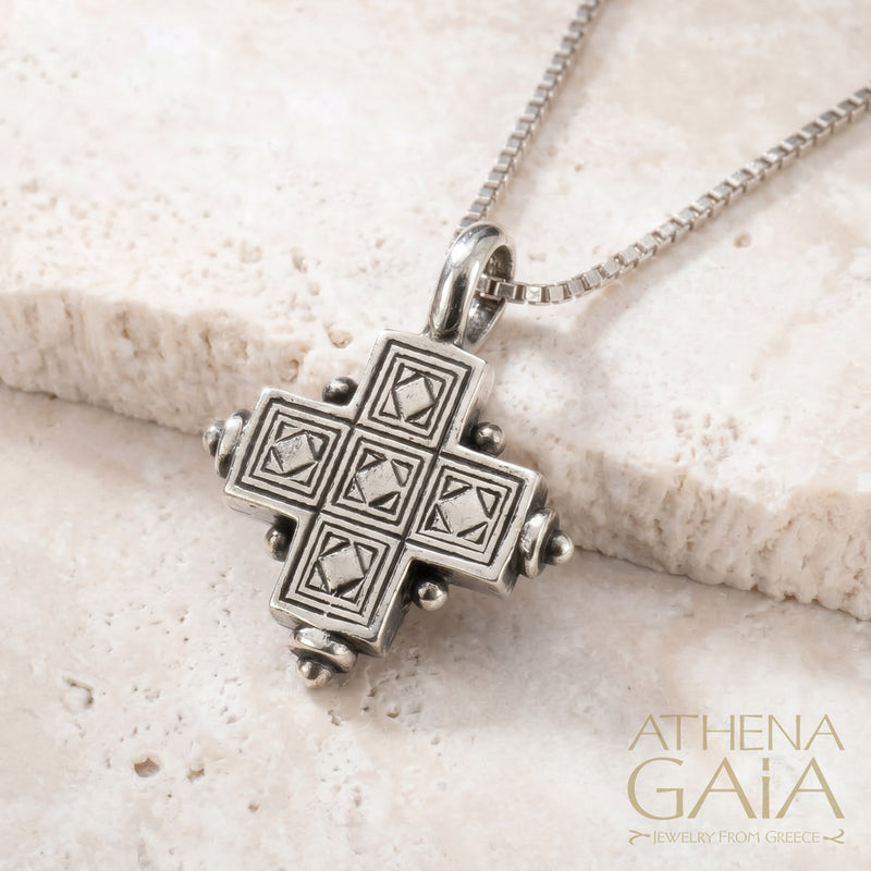 Rustic Silver Cross (Small) - Sterling Silver - Greek Cross Necklace
