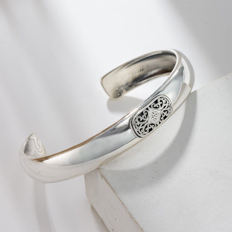 Simplicity Mediterranean Rounded Filigree Bracelet - Sterling Silver - Cuff Bracelet