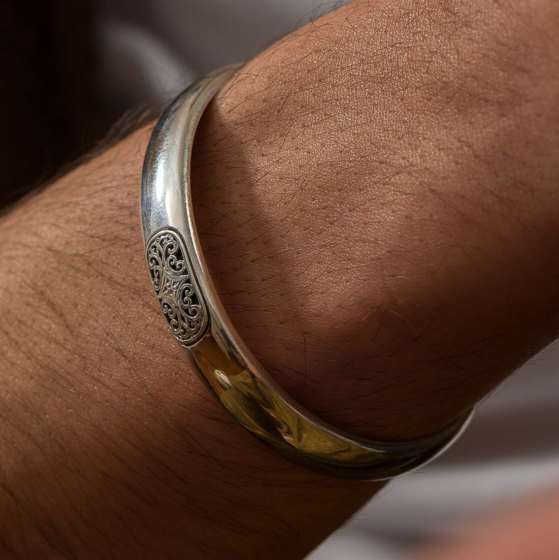 Simplicity Mediterranean Rounded Filigree Bracelet - Sterling Silver - Cuff Bracelet