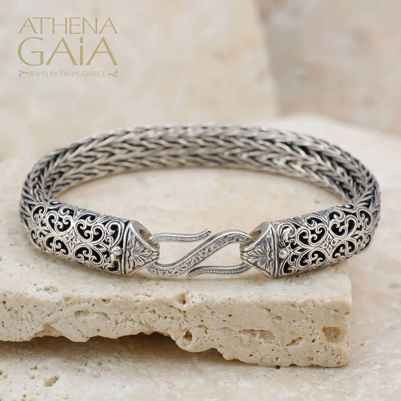 Aretousa Wide Collar Strap Bracelet - Sterling Silver Bracelet