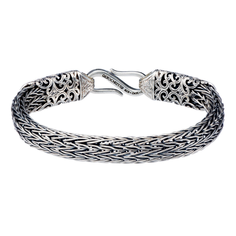 Aretousa Wide Collar Strap Bracelet - Sterling Silver Bracelet