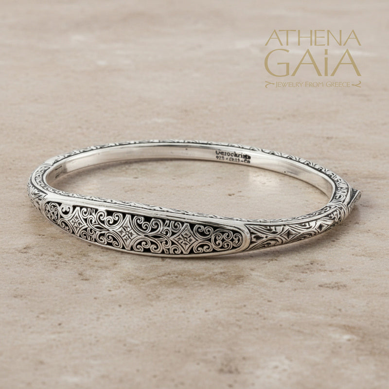 Mediterranean Silver Bracelet - Sterling Silver - Hinged Bangle Bracelet