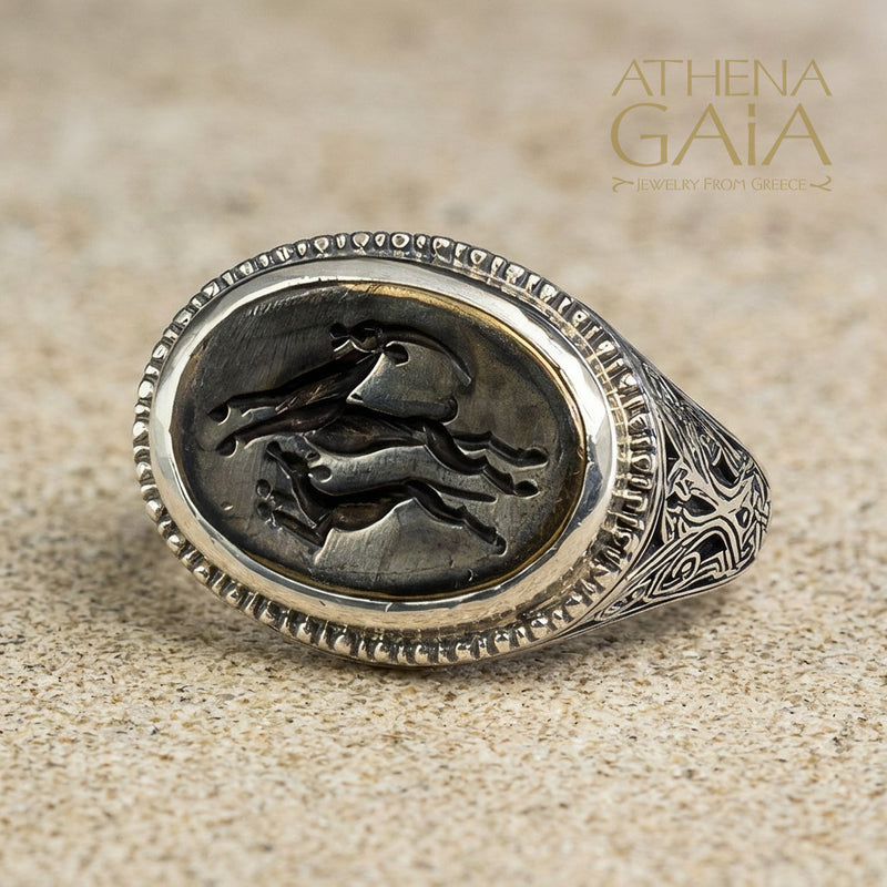 The Hunt Ring - Sterling Silver & Blackened Bronze - Signet Ring