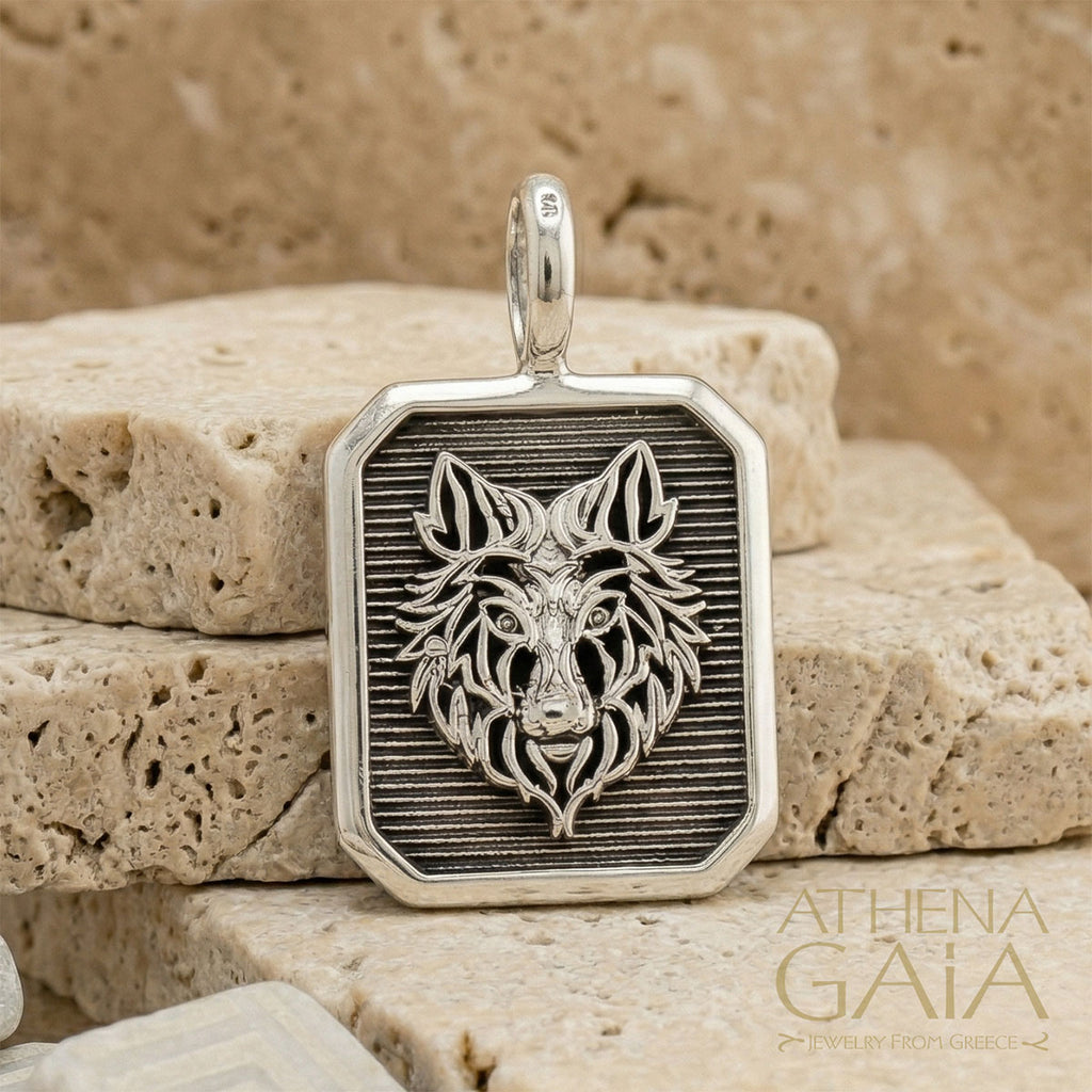 Wolf Square Pendant - Sterling Silver - Talisman