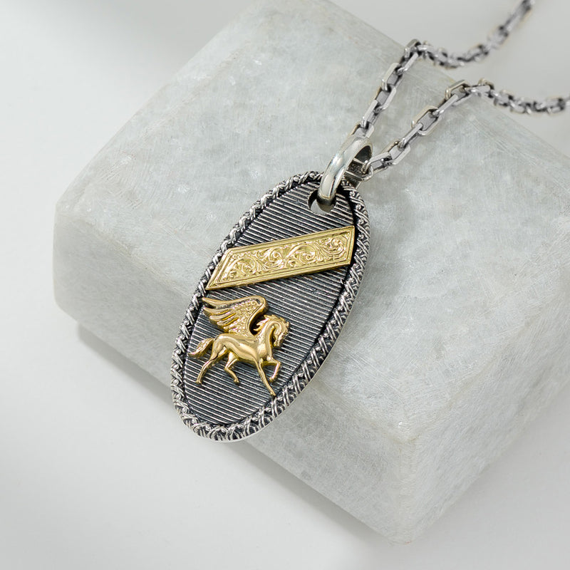 Tablet Pegasus Pendant - 18k Gold & Sterling Silver - Talisman