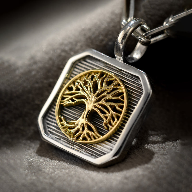Tree of Life Square Pendant - 18k Gold & Sterling Silver - Talisman