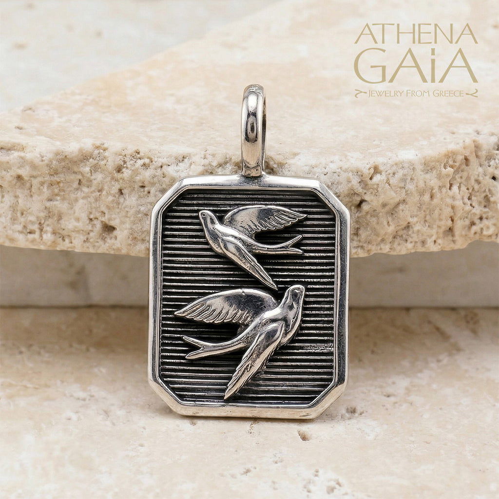 Swallows Square Pendant - Sterling Silver - Talisman