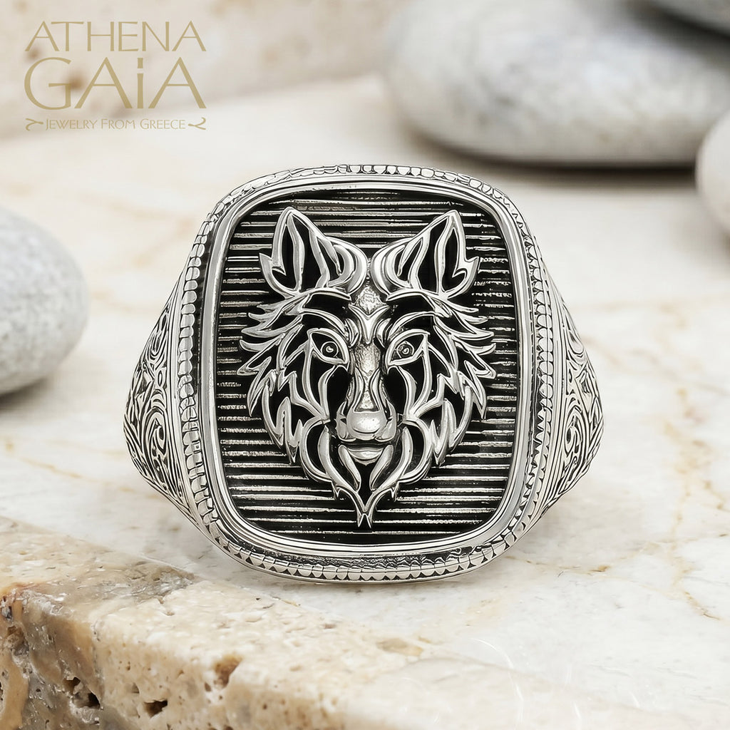 Wolf Ring - Sterling Silver Ring - Signet Ring