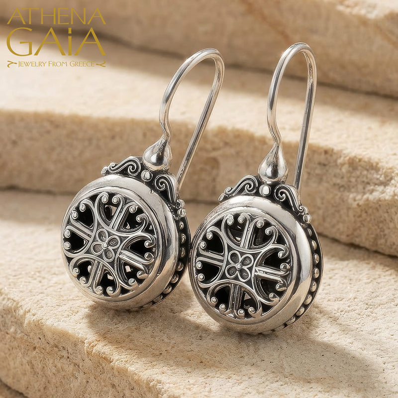 Roxana Round Earrings - Sterling Silver - French Wire Earrings