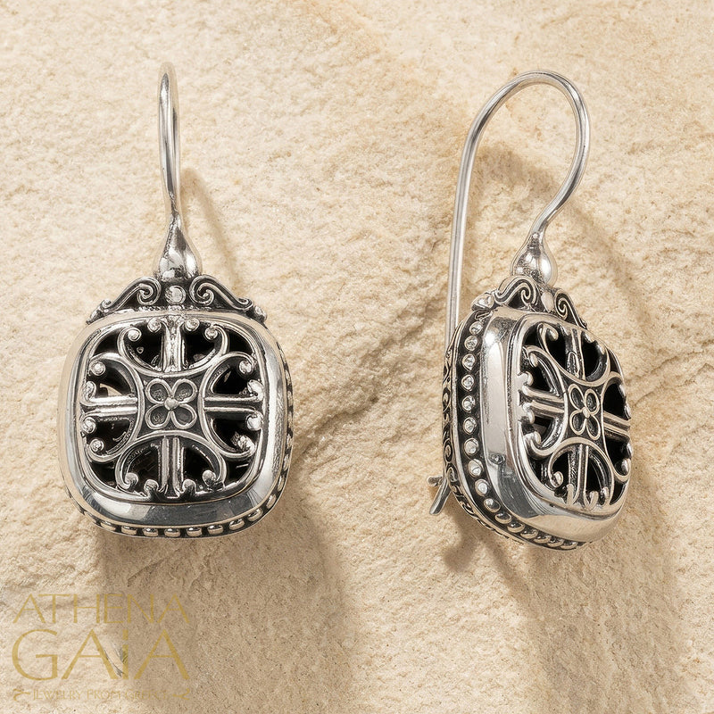 Roxana Square Earrings - Sterling Silver - French Wire Earrings