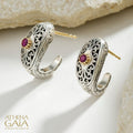 Simplicity Mediterranean Filigree with Gemstone Half Hoops - 18k Gold & Sterling Silver - Post Earrings