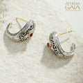 Simplicity Mediterranean Filigree with Gemstone Half Hoops - 18k Gold & Sterling Silver - Post Earrings