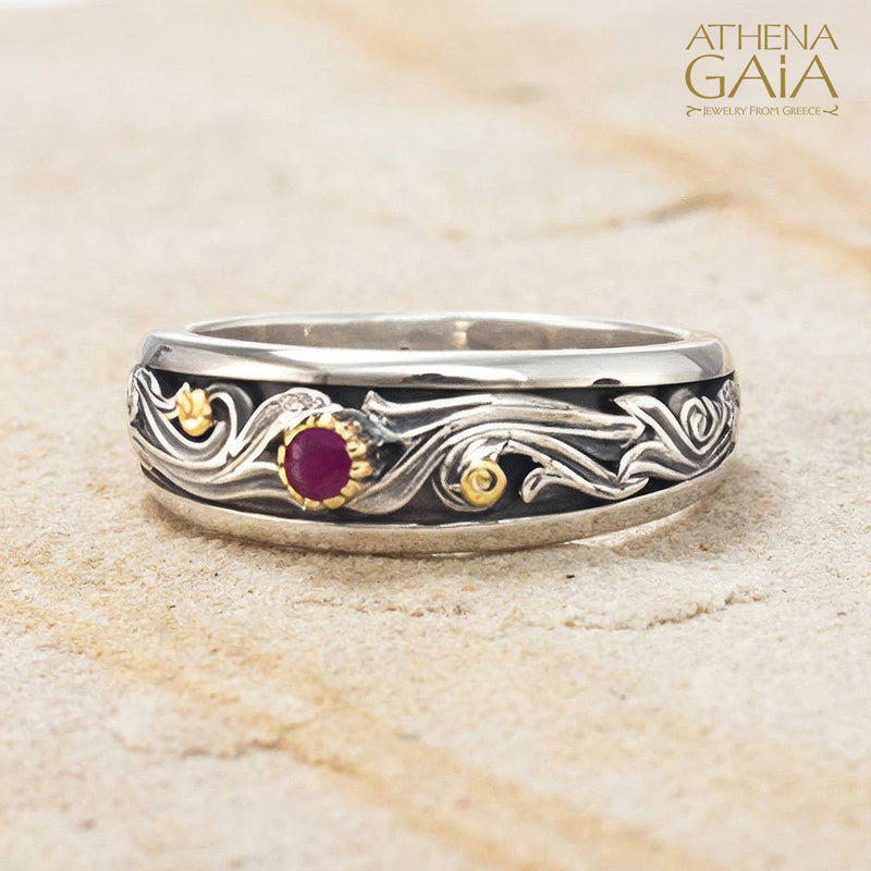 Nefeli Band Ring - 18k Gold & Sterling Silver Ring - Stackable Ring