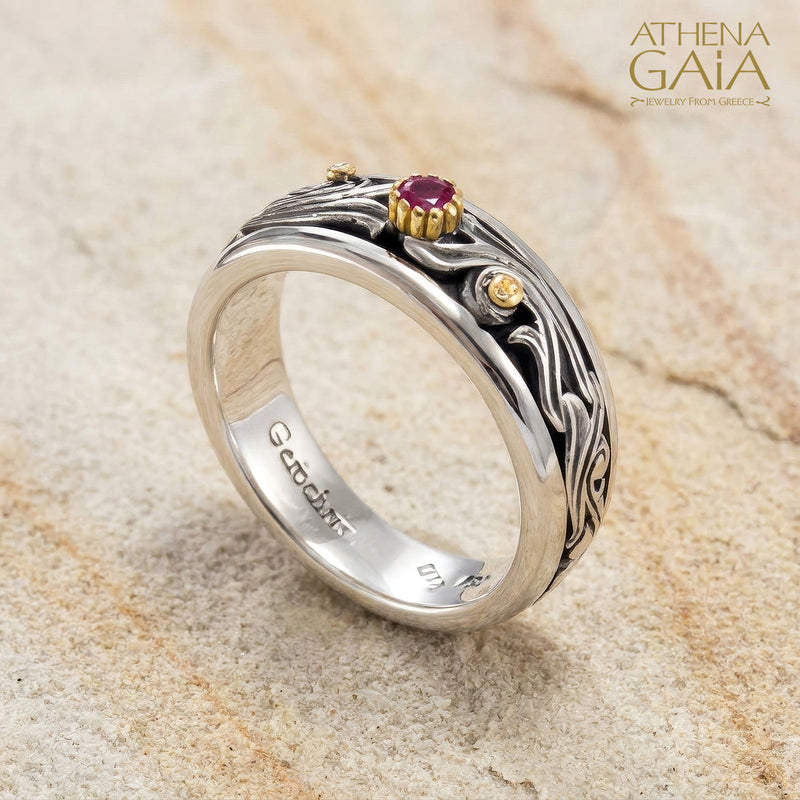 Nefeli Band Ring - 18k Gold & Sterling Silver Ring - Stackable Ring