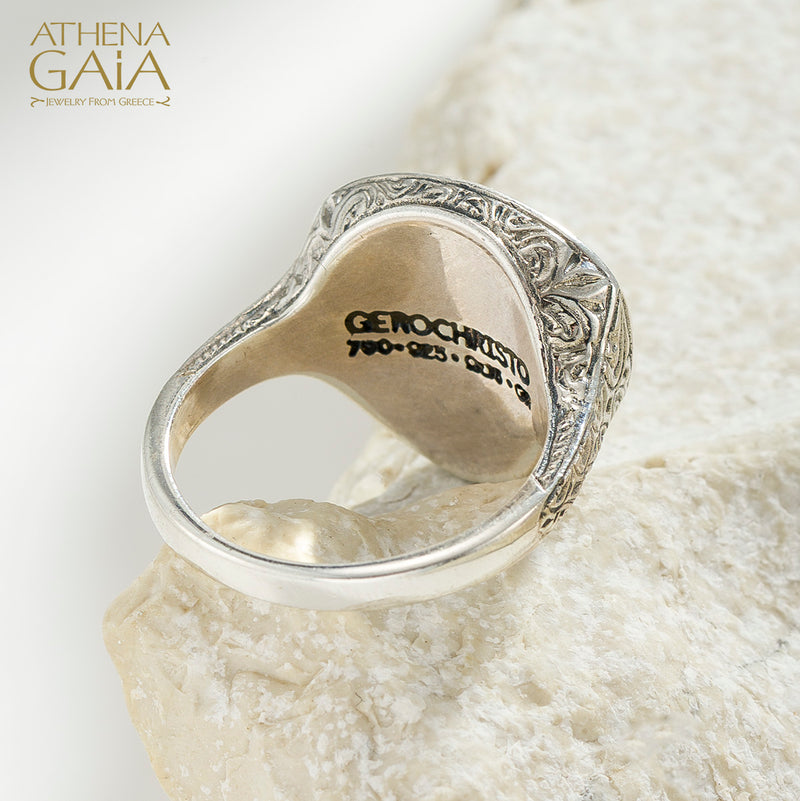 Kosmos Triangle  Ring - 18k Gold & Sterling Silver Ring - Signet Ring