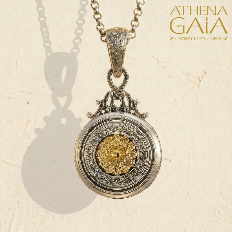 Roxana Round Rosette Pendant - 18k Gold & Sterling Silver Pendant