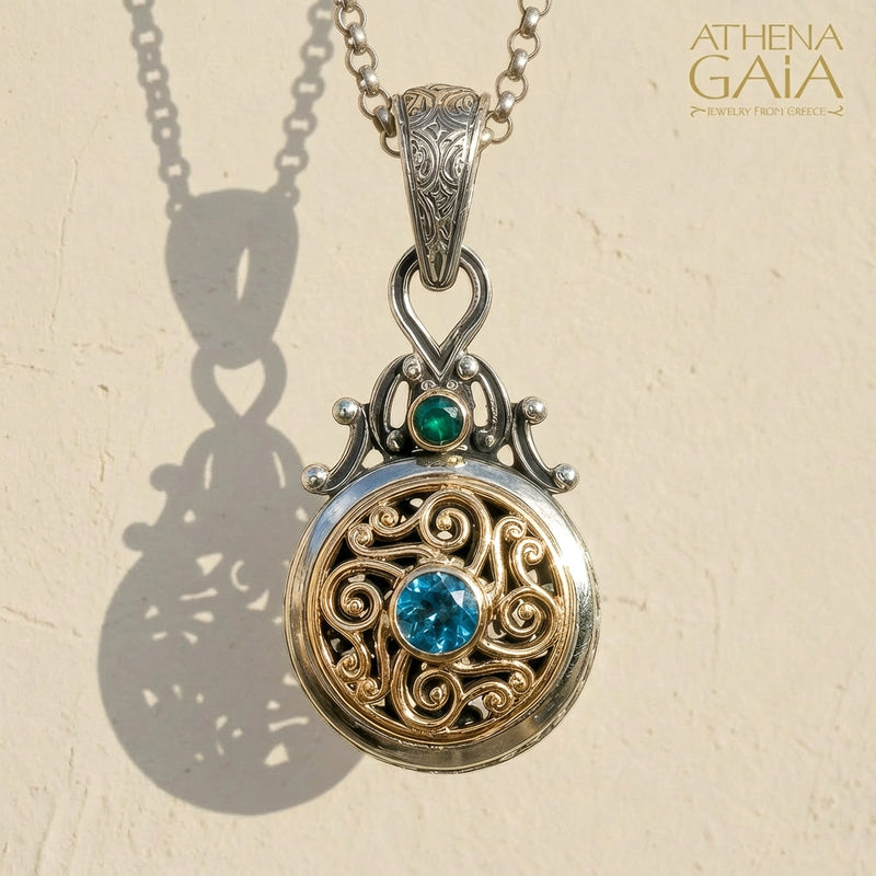 Roxana Round Gemstone Pendant - 18k Gold & Sterling Silver Pendant